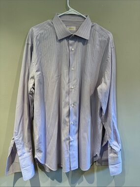 Brioni Light Blue and White Striped Dress Shirt